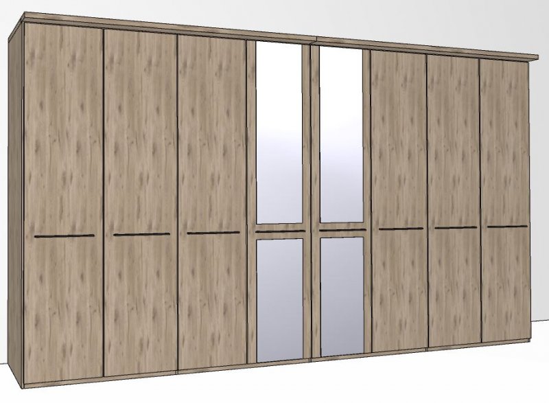 Durban Hinged-door wardrobe with Cornice / 8 Door 2 mirrored doors / Handles in silver/