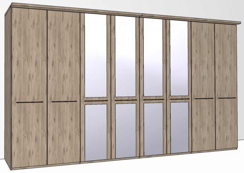 Durban Hinged-door wardrobe with Cornice /  8 Door 4 mirrored doors / Handles in silver/