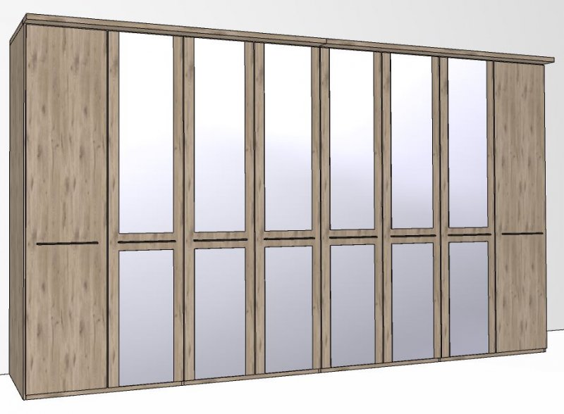 Durban Hinged-door wardrobe with Cornice / 8 Door 6 mirrored doors / Handles in silver/