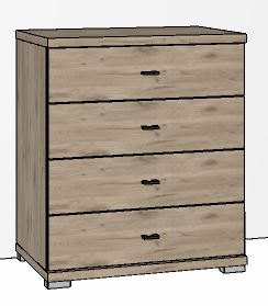 Durban Drawer unit with 4 drawers / Handles in silver/