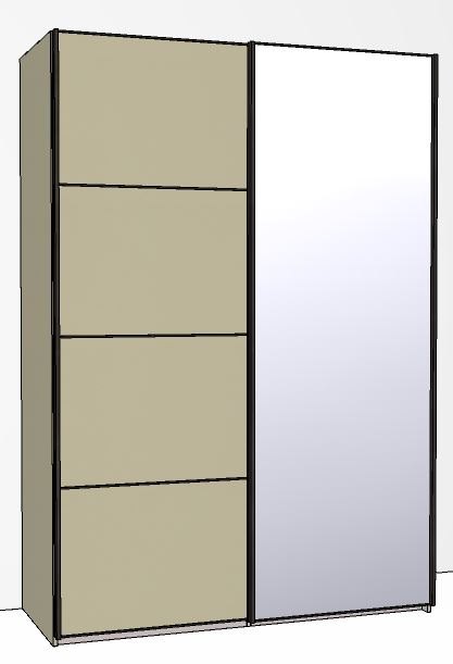 Callisto Plus 150cm Wide 2 doors 1 mirrored door right 4 Panel Front Wooden and Mirrored Doors