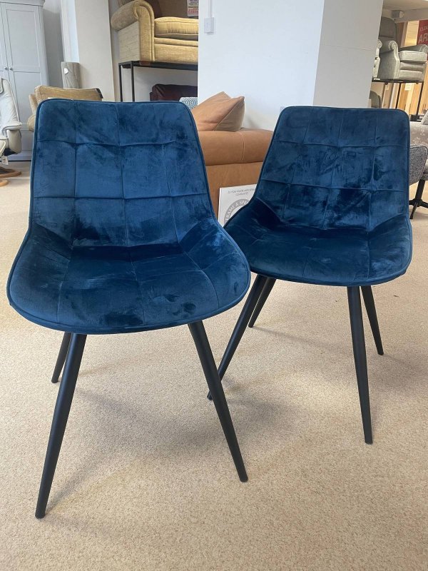 Pair of Bronx Blue Velvet Dining Chairs
