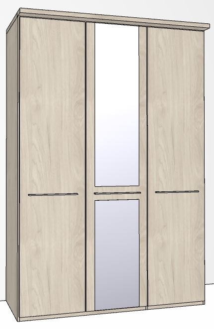 Zambia Hinged-door wardrobe with Cornice / 3 Door 1 mirrored door / Handles in silver/