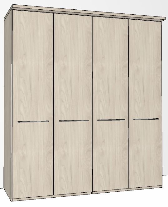 Zambia Hinged-door wardrobe with Cornice / 4 Door / Handles in silver/
