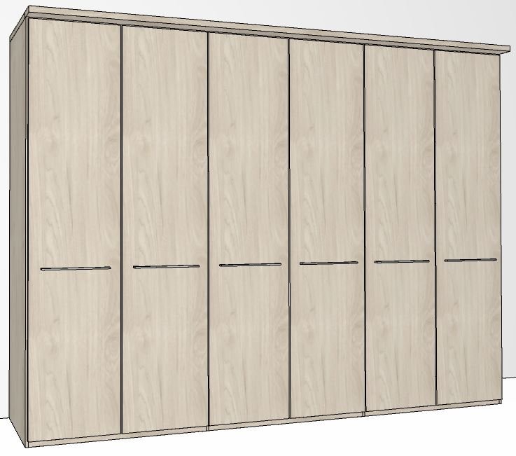 Zambia Hinged-door wardrobe with Cornice /  6 Door / Handles in silver/
