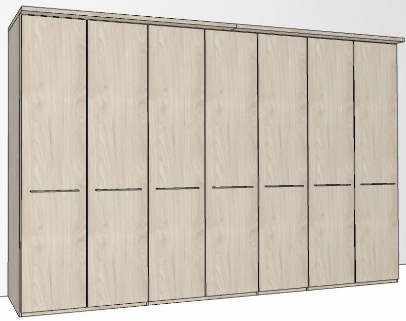 Zambia Hinged-door wardrobe with Cornice /  7 Door / Handles in silver/