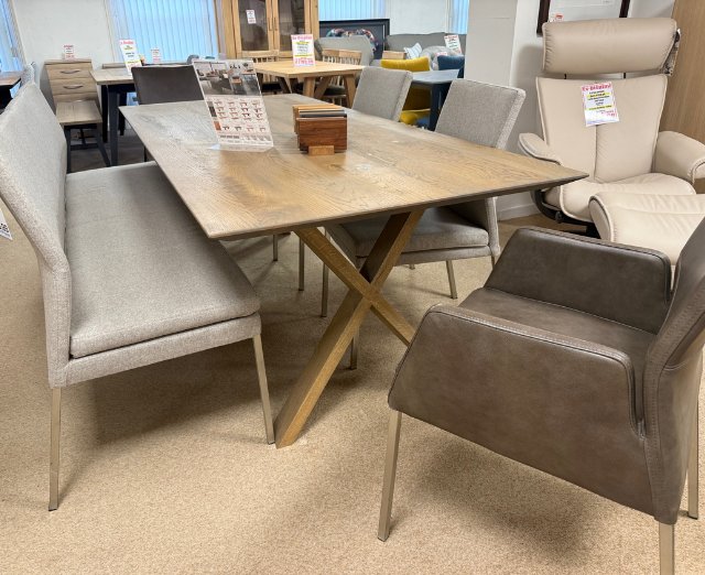 Fargo 220cm Dining Table 2 x Katy Fabric Chairs 2 x Katy Leather Armchairs 1 x Katy Bench