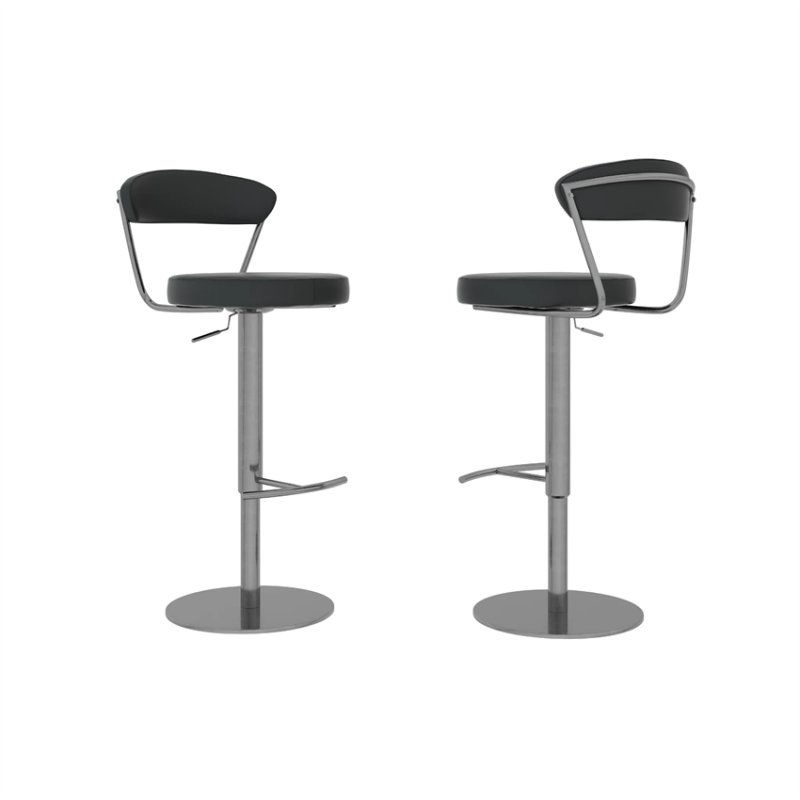 Orta Black Leather Bar Stool