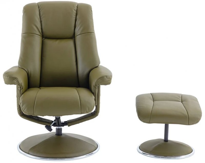 Tampa Swivel Recliner and Footstool Olive Green Leather/Match