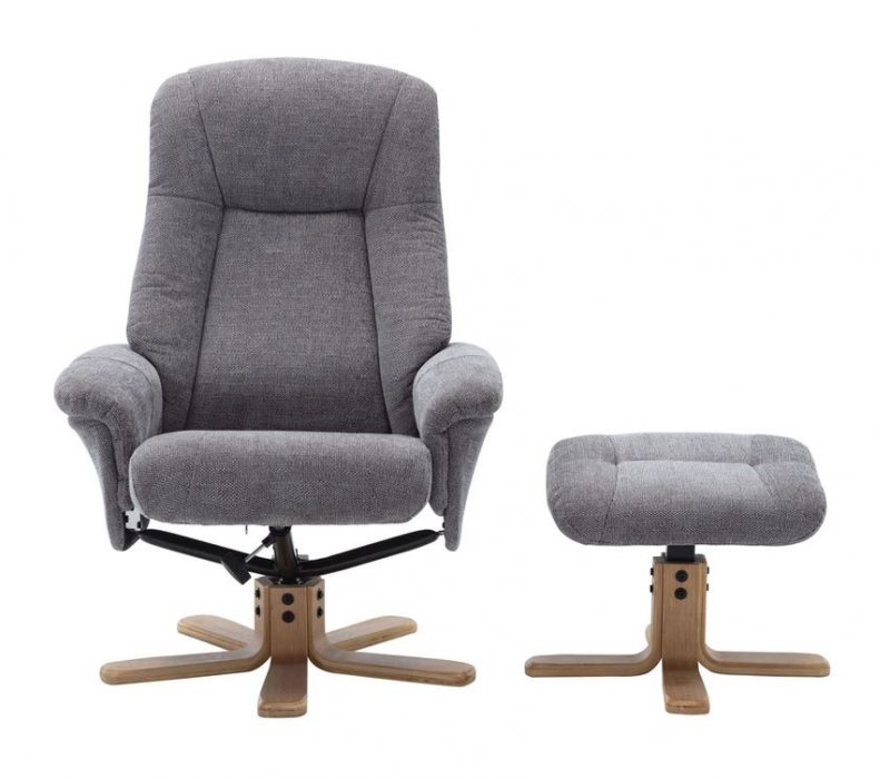 Sedona Swivel Recliner Chair & Footstool / Fabric :-Charcoal