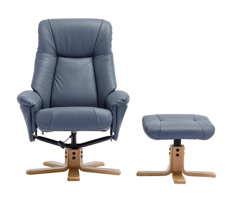 Sedona Swivel Recliner Chair & Footstool / Leather & Match Petrol Blue