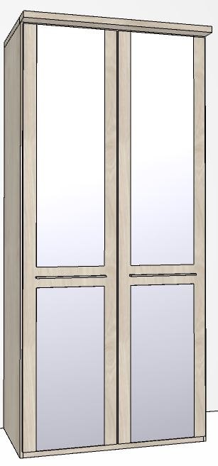 Zambia Hinged-door wardrobe with Cornice / 2 Door 2 mirrored doors / Handles in silver/