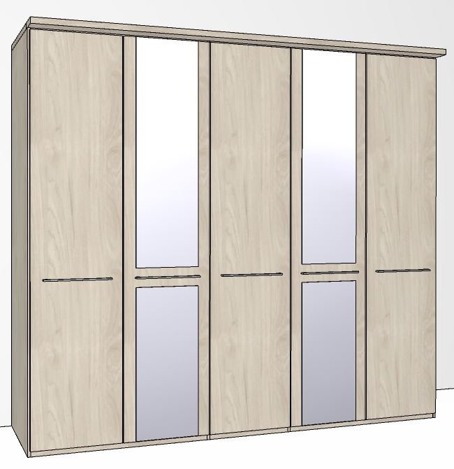 Zambia Hinged-door wardrobe with Cornice / 5 Door 2 mirrored doors / Handles in silver/