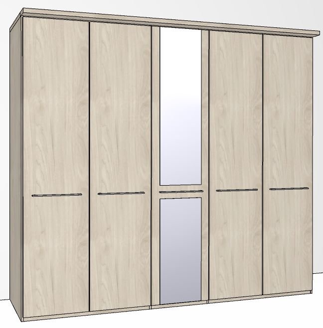 Zambia Hinged-door wardrobe with Cornice / 5 Door 1 mirrored doors / Handles in silver/