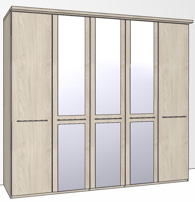 Zambia Hinged-door wardrobe with Cornice / 5 Door 3 mirrored doors / Handles in silver/