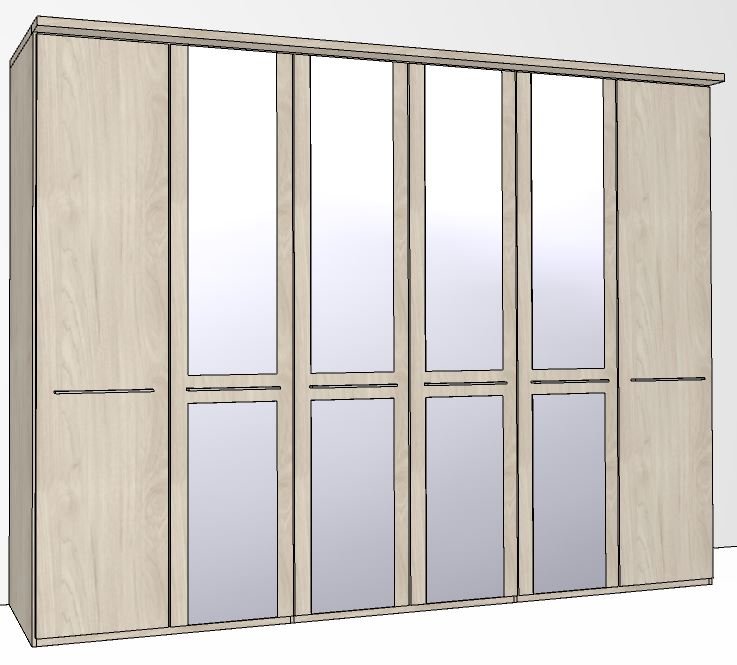 Zambia Hinged-door wardrobe with Cornice / 6 Door 4 mirrored doors / Handles in silver/