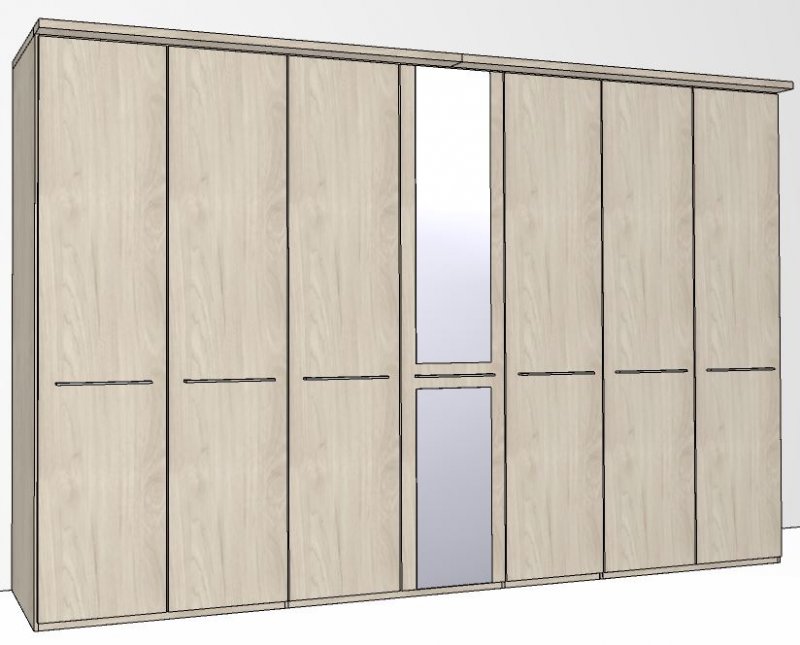 Zambia Hinged-door wardrobe with Cornice / 7 door 1 mirror door / Handles in silver/
