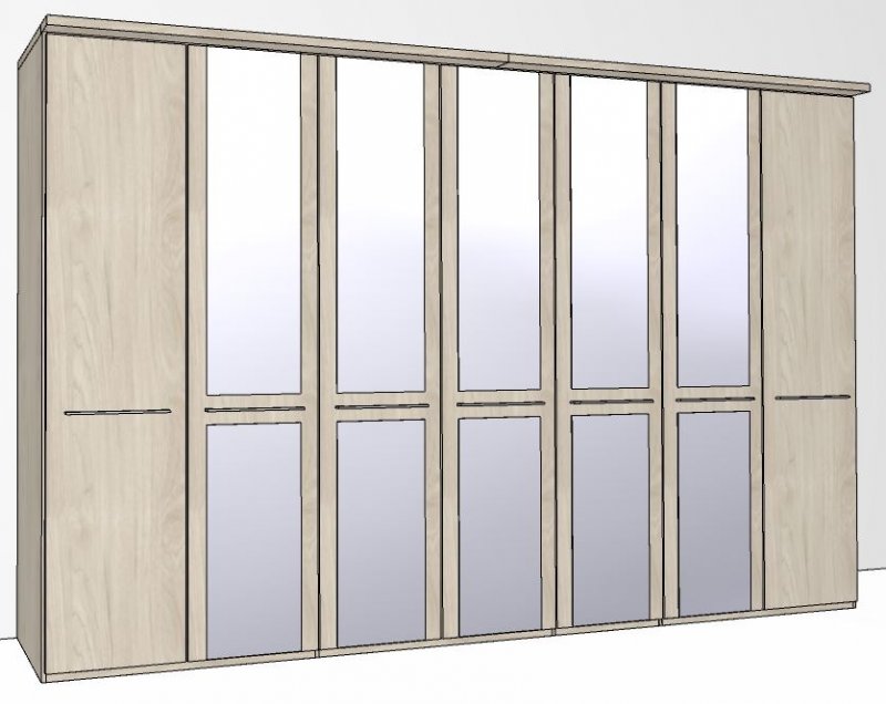 Zambia Hinged-door wardrobe with Cornice / 7 Door 5 mirrored doors / Handles in silver/