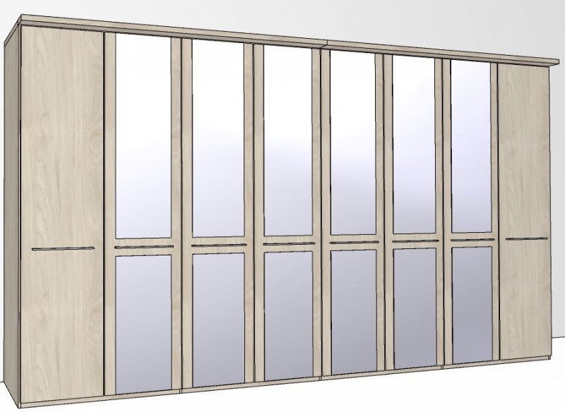 Zambia Hinged-door wardrobe with Cornice / 8 Door 6 mirrored doors / Handles in silver/