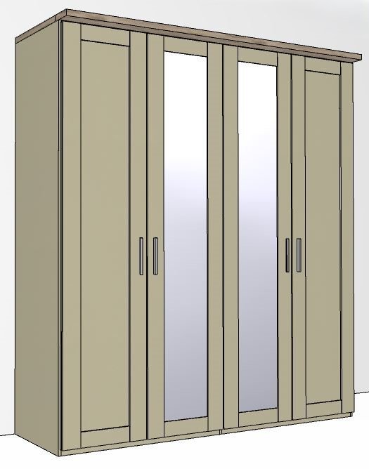 Airedale Oak Top 4 Doors Wardrobe - 2 Mirrored Doors