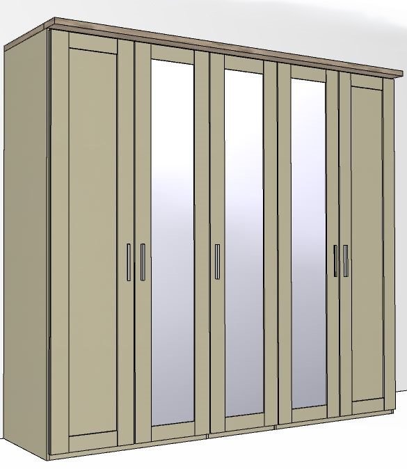 Airedale Oak Top 5 Doors Wardrobe - 3 Mirrored Doors