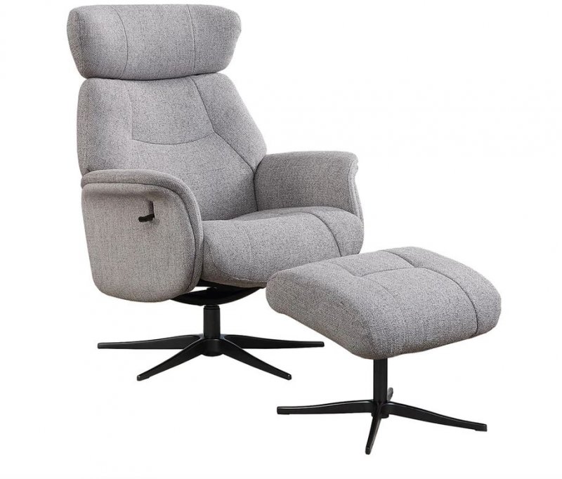 Ronda Swivel Recliner Chair & Footstool /Fabric:- Casper / Black Star Base