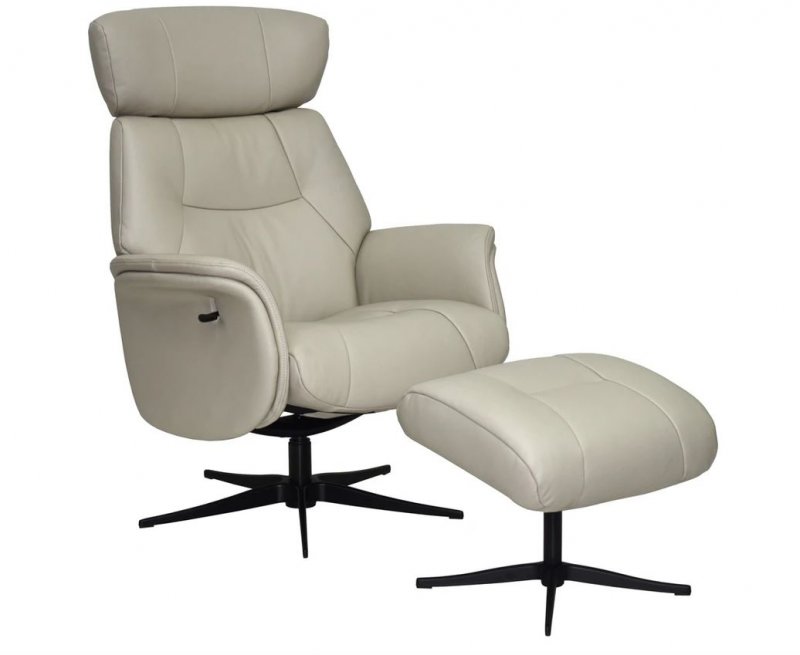 Ronda Swivel Recliner Chair & Footstool /Leather-Match:- Mushroom / Black Star Base
