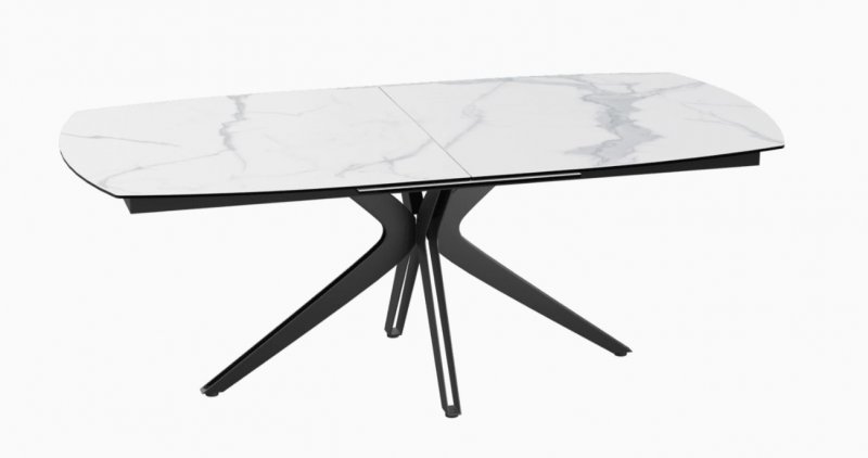 Vancouver Extending Dining Table 200/260 X 100 x 76 cm -Matt Marble -Black lacquered steel legs