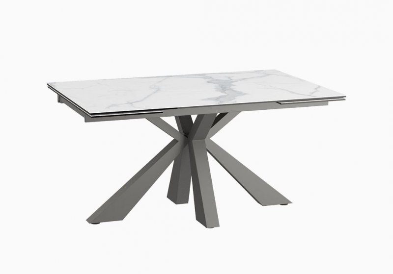Ottawa Extending Dining Table 150/230 x 100 x 76 cm - Matt Marble - Grey lacquered steel legs