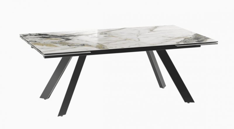 Grand Ontario Extending Dining Table 200/300 x 120 x 76 cm - Doro Marble -Black lacquered steel legs