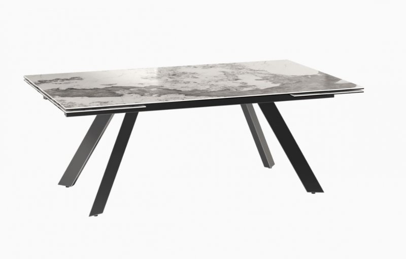 Grand Ontario Extending Dining Table 200/300 x 120 x 76cm Calcatta Marble Black lacquered steel legs