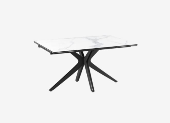 Influence Extending Dining Table 150/230 x 100 x 76 cm -Matt Marble -Black lacquered steel legs