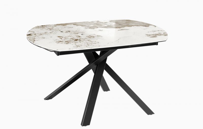 Kheops Extending Dining Table 130/190 x 100 x 76 cm - Calcatta Marble - Black lacquered steel legs