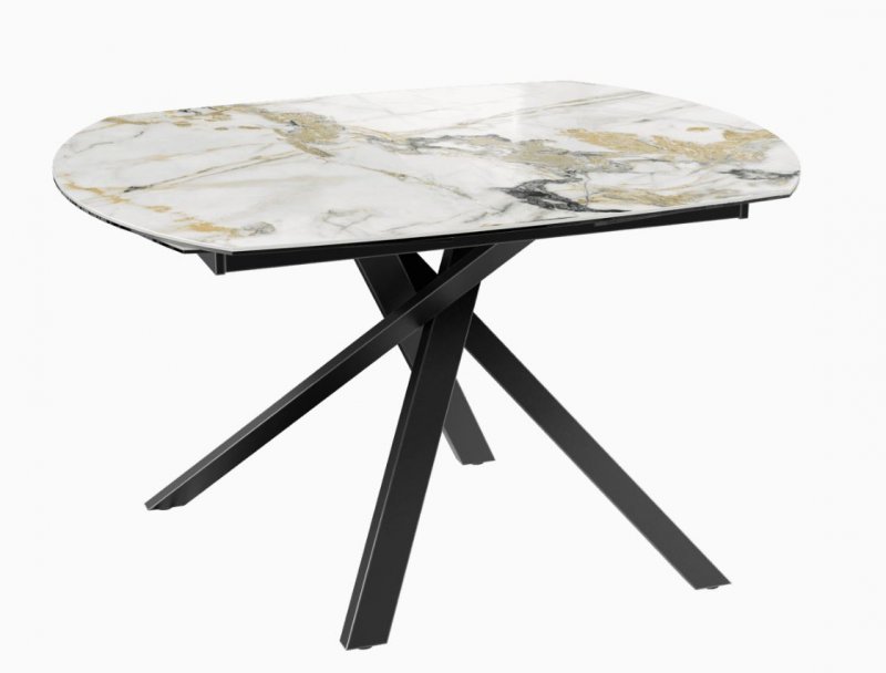 Kheops Extending Dining Table 130/190 x 100 x 76 cm - Doro Marble - Black lacquered steel legs