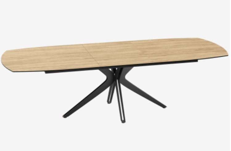 Vancouver Extending Dining Table - Light Oak - Black lacquered steel legs