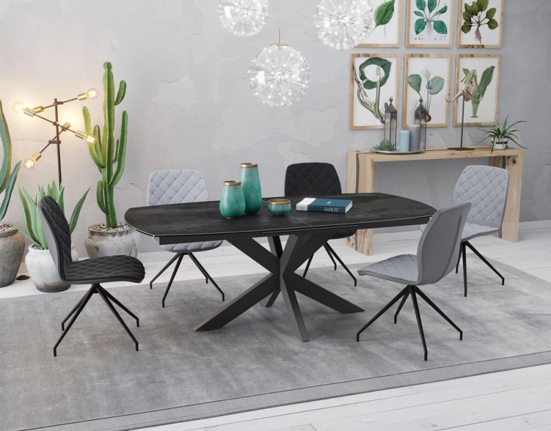 Phoenix Extending Dining Table 200/260  -Titanium  - Black lacquered steel legs