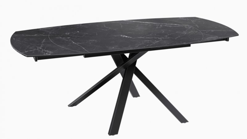 Kheops Extending Dining Table 130/190 - Marquina Marble - Black lacquered steel legs