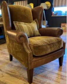 Tetrad Kensington Collection Wing Chair Vintage Velvet/Leather Mix