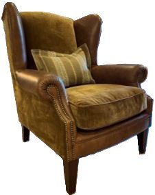 Tetrad Kensington Collection Wing Chair Vintage Velvet/Leather Mix