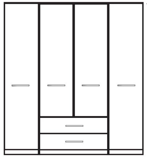 Functional units with passepartout frame/ 4 Door 2 Drawer / Handles in silver