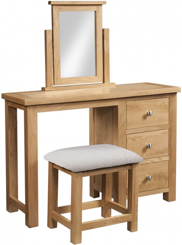 Single Pedestal Dressing Table And Stool / Oak