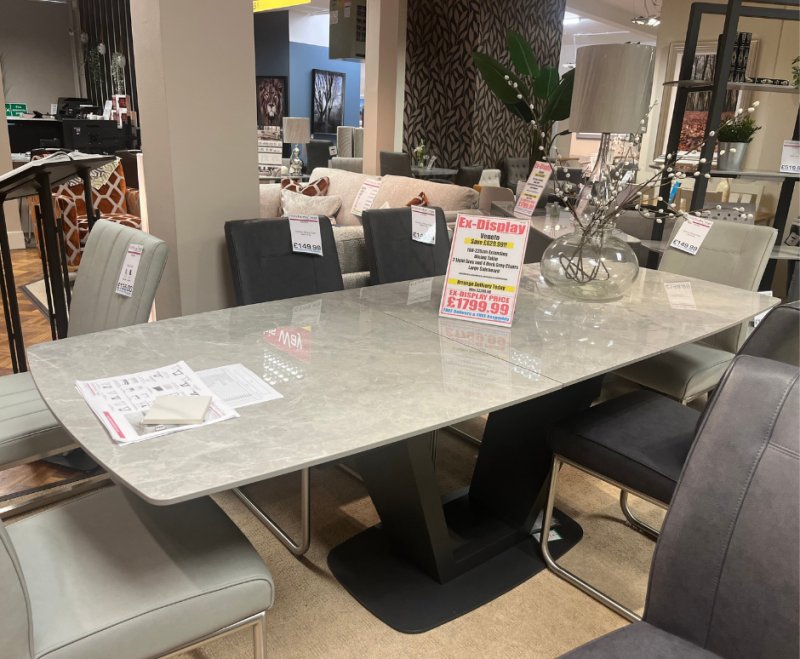 Veneto 180cm - 220cm Extending Dining Table 2x Light Grey 4 Dark Grey Chairs + Sideboard