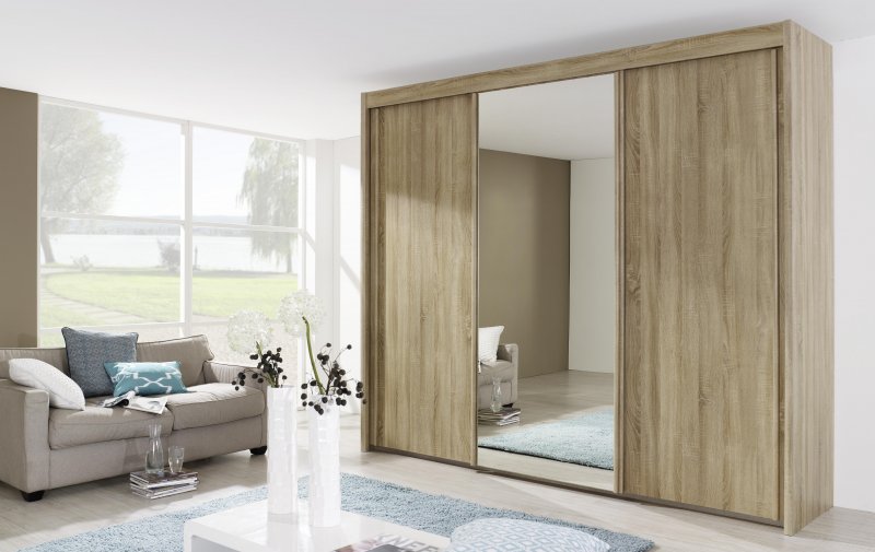 Allegro 225cm Sliding 3 Door Centre Mirrored Wardrobe Sonoma Oak