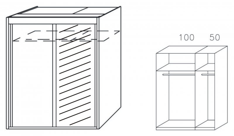 Allegro 151 cm Sliding 2 Door Wardrobe Wood Effect & Mirrored Door Silk Grey