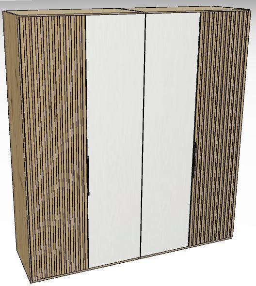 Linear Hinged Collection 4 Door Robe / Decking in carcase colour centred doors in white -216cm H