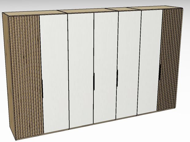 Linear Hinged Collection 7 Door Robe / Decking in carcase colour centred doors in white -216cm H