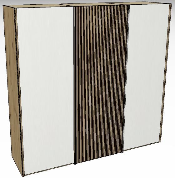 Linear Sliding 225cm 3 Door Robe -1 decking door in centre / Front White Decking in carcase 