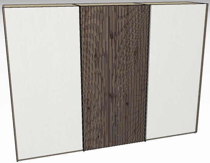 Linear Sliding 300cm 3 Door Robe -1 decking door in centre / Front White Decking in carcase 