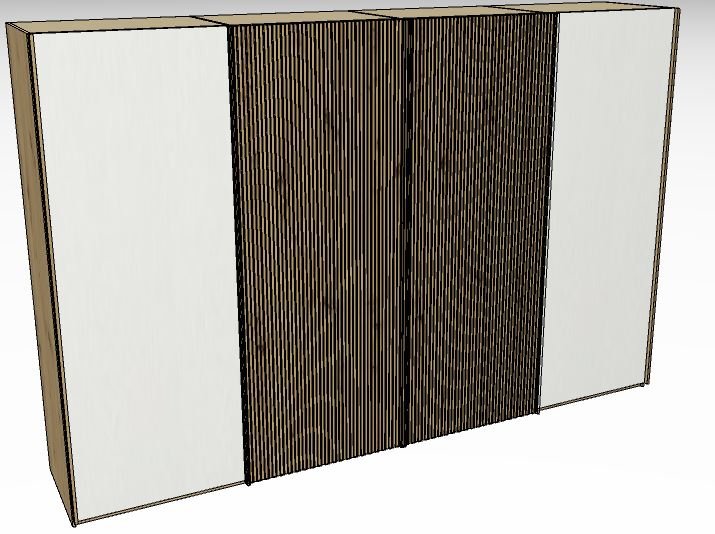 Linear Sliding 330cm 4 Door Robe -2 decking door in centre / Front White Decking in carcase