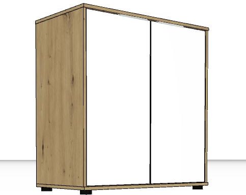 Linear Chest Dresser 2 doors with one full-width shelf - Front in white - 80cm Wide x 86cm High